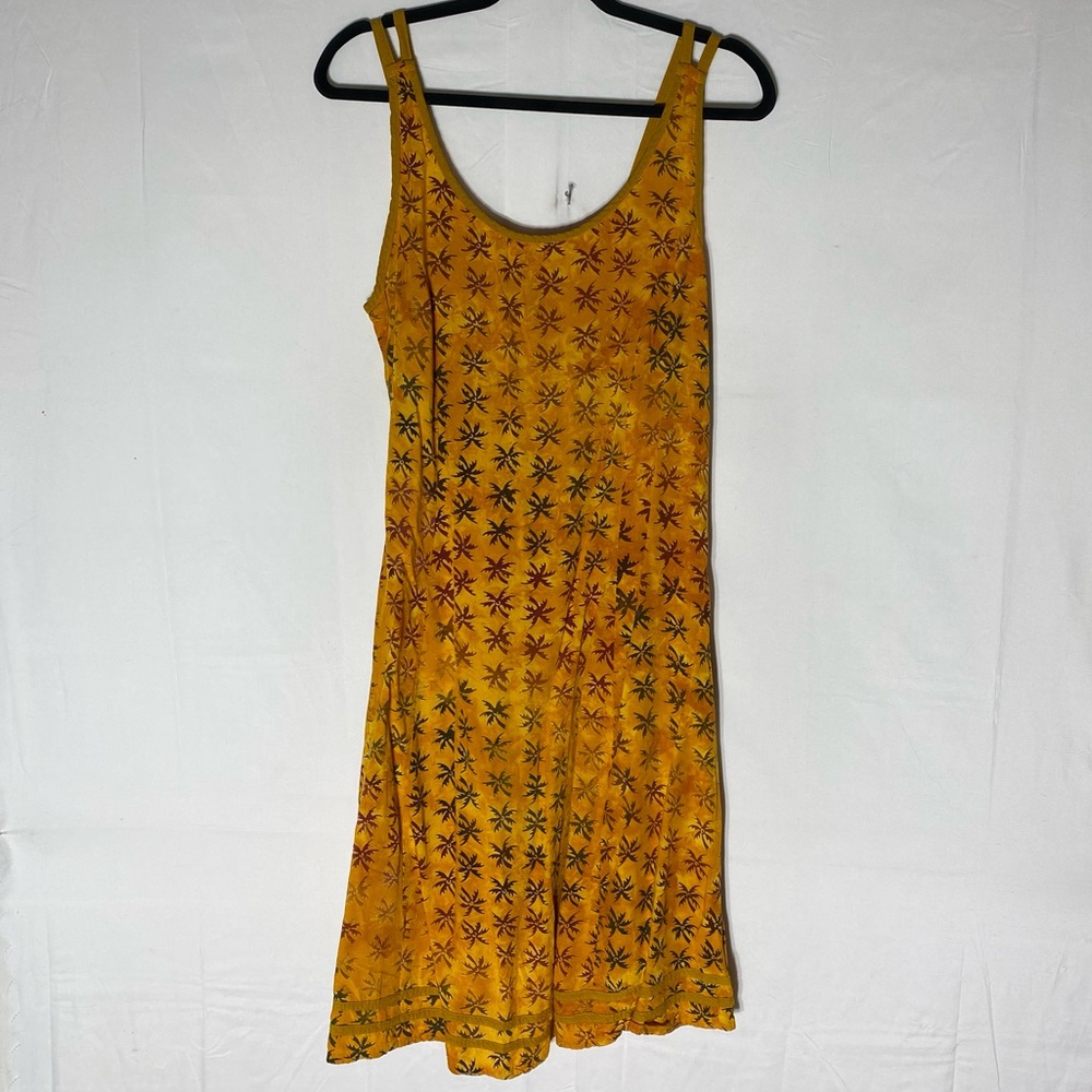 Temptation Yellow Tie Dye Tropical Print Sleeveless Sun Dress Mini Dress L